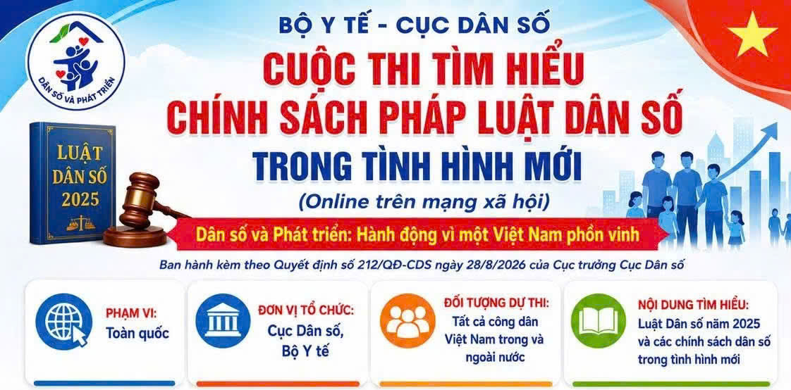 Tuyên truyền các cuộc thi tìm hiểu chính sách pháp luật dân số trong tình hình mới (online trên mạng xã hội).